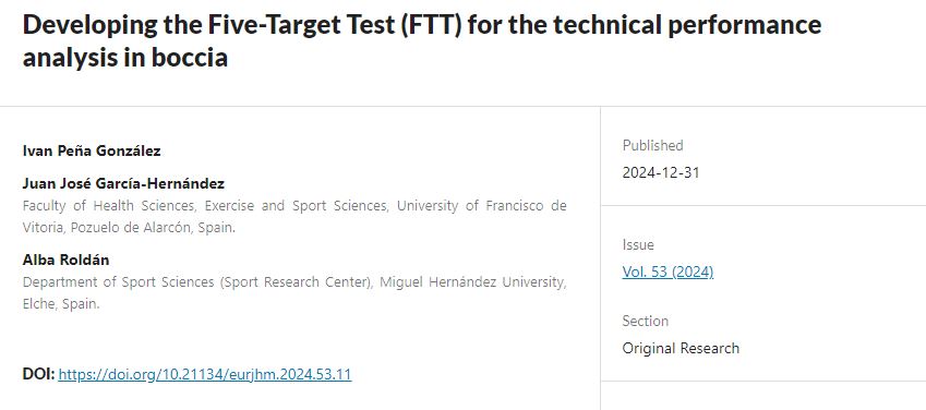 Artículo «Developing the Five-Target Test (FTT) for the technical performance analysis in boccia»