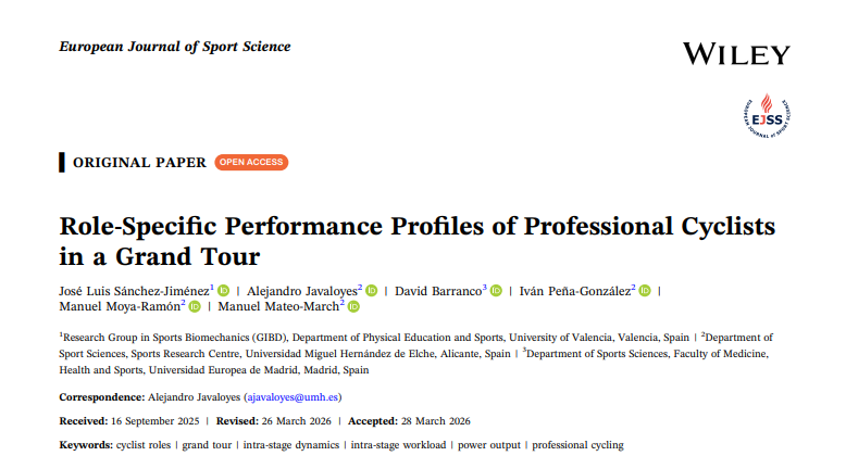 Profesorado del Máster publica el artículo Role‐Specific Performance Profiles of Professional Cyclists in a Grand Tour